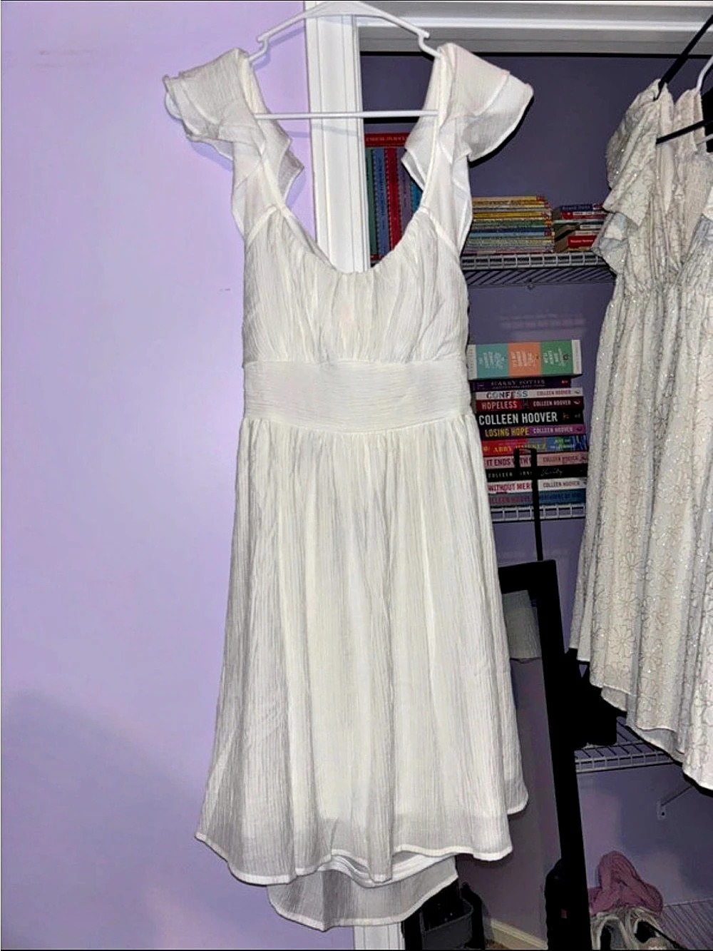 Blu Pepper Ruffle Sleeve Midi Dress in White NWT